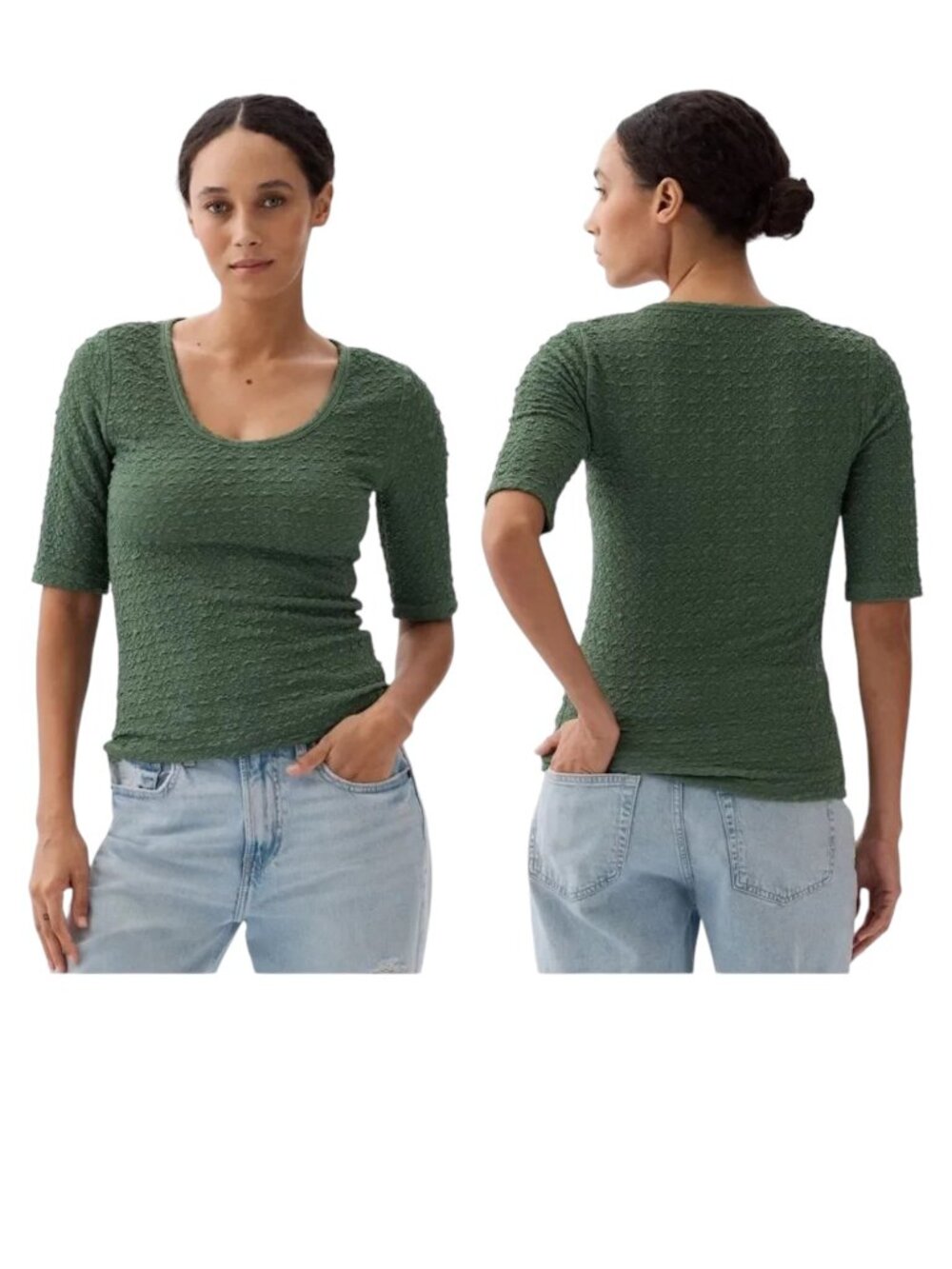 GAP FACTORY Stretch Popcorn Knit Scoop Neck Top in Laurel Wreath Green - XXL